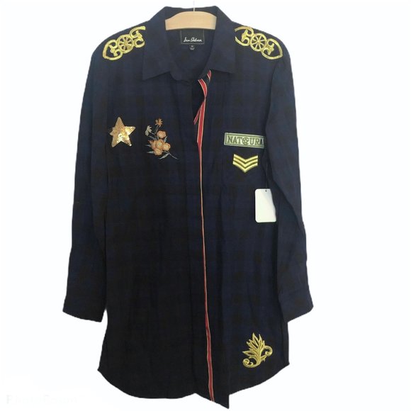 Sam Edelman Patch Embellished Plaid Sleep Shirt - Picture 5 of 14